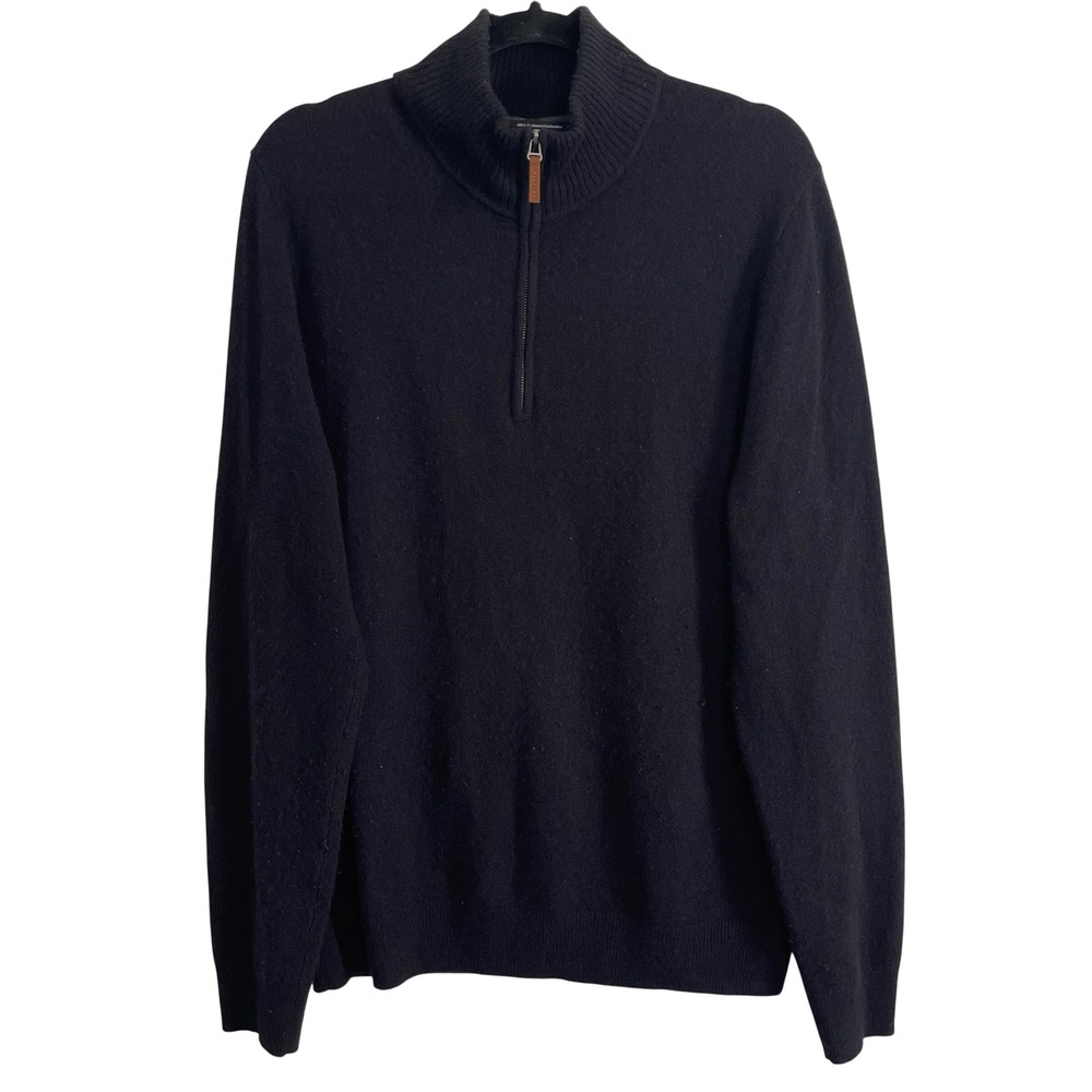 Nordstrom Mens Shop 100% Cashmere Black Quarter Zip Sweater M Mock Neck Ribbed